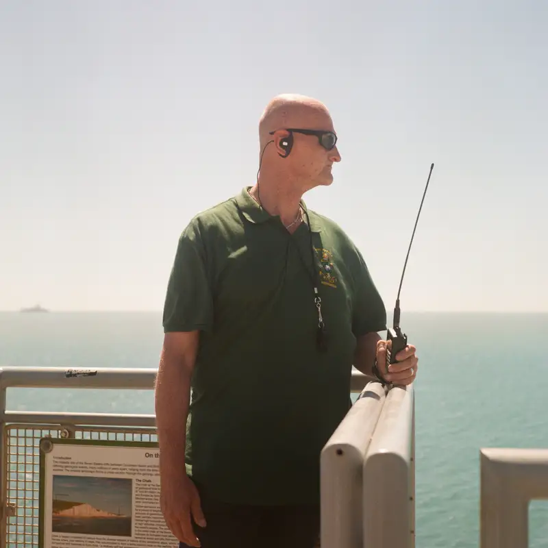 At Birling Gap, a security guard stopped me because he didn’t understand what I had on my neck. I said "it’s a camera" then he warmed up and told me he’s into photography too. I asked if I could take his portrait. He said "that’s the first time someone photographs me, not the other way around". Then he showed me a scar on his neck and shared that he’d been shot in Afghanistan and spent months in a coma 